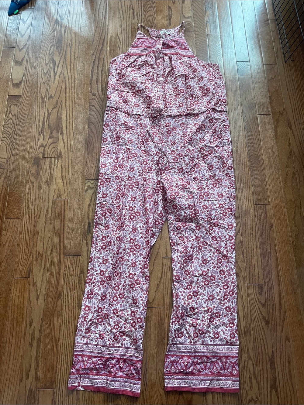 Faherty Adella Pink Sun Up Block Print Jumpsuit Sz Large